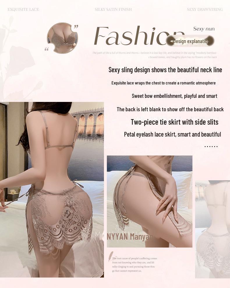 Manyan Sexy rückenfreie Dessous: Transparentes Nachthemd mit Strapsen, Home Suit 9194