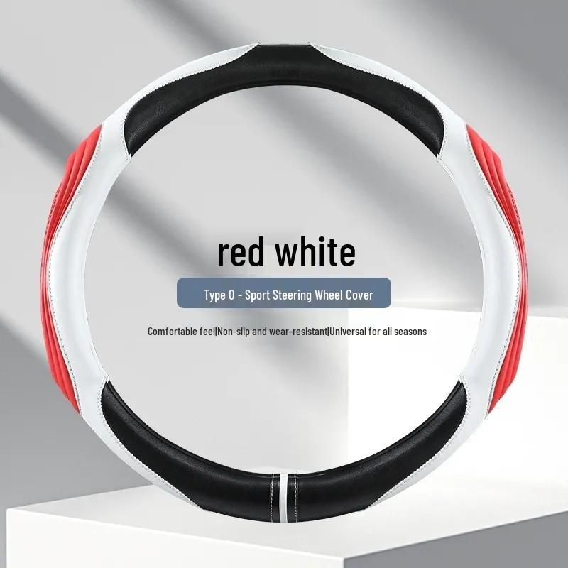 Patchwork Leather Steering Wheel Cover with Massage Grip for All Seasons