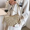 Half-round Straw Weave Bag Handmade Women's Crossbody Bag Trendy Woven Shoulder Bag  Beach