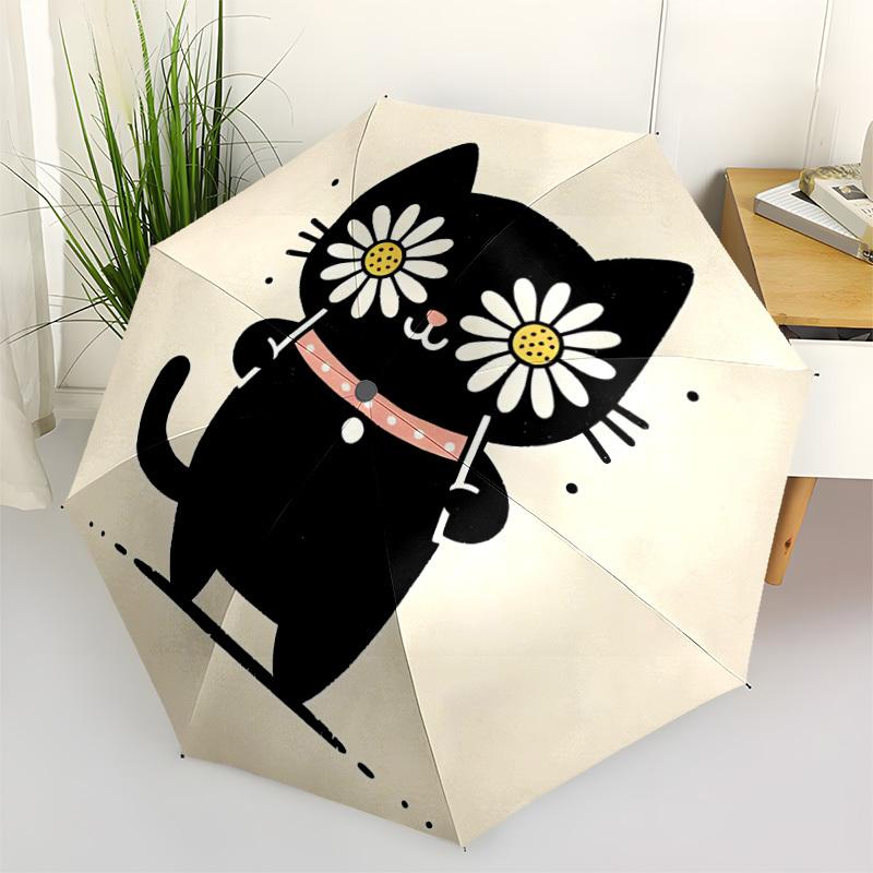 1PC Flower Cat Automatic Folding Umbrella Automatic Open/Close, Automatic Folding, 8-Rib Durable Frame, Portable Travel Umbrella S10734