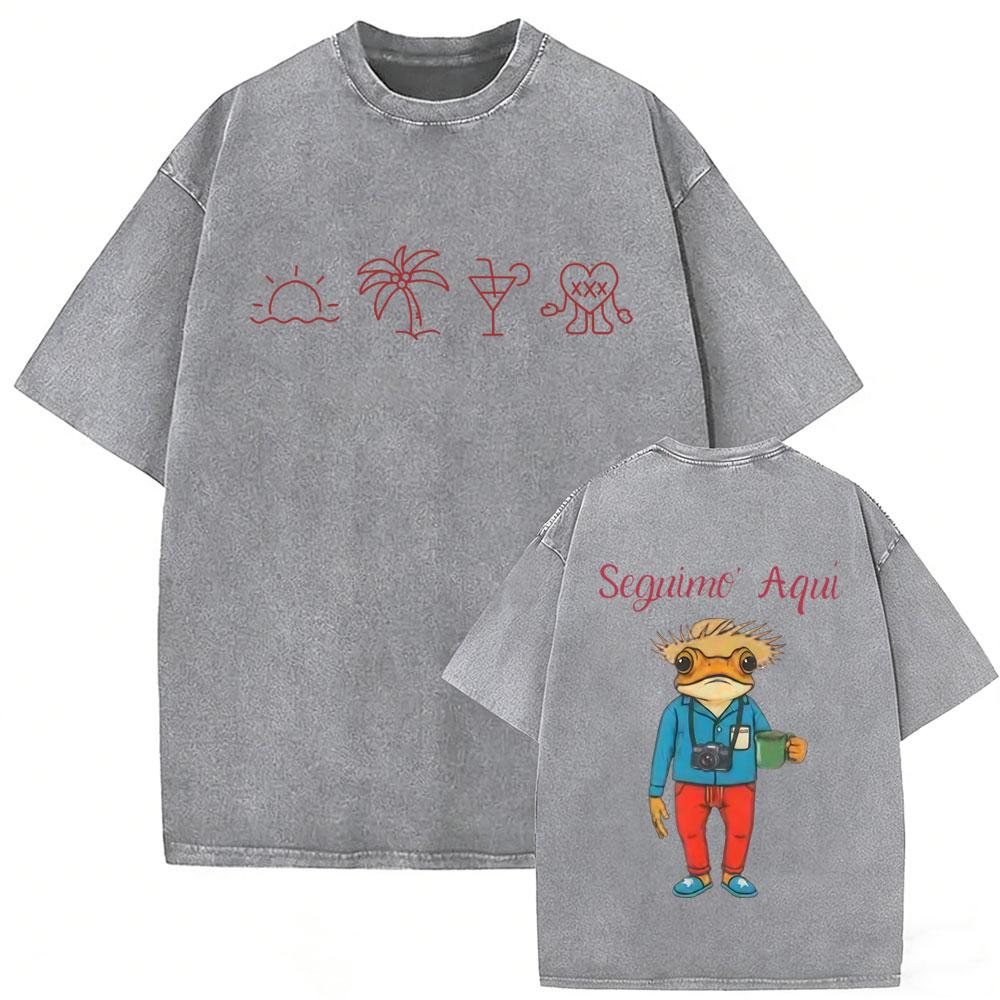 Gewaschenes Vintage Rapper Bad Bunny T-Shirt Debi Tirar Mas Fotos DTMF Welttournee T-Shirts Herren Damen Mode Hip Hop Beliebte T-Shirts