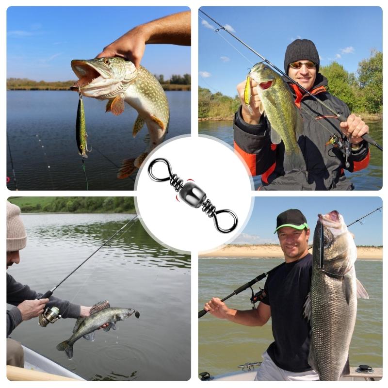 200Pcs Carbon Steel Swivels Fishing Line Connector Fishing Barrels Swivels Rolling Balls Bearing Fishing Swivels Enduring