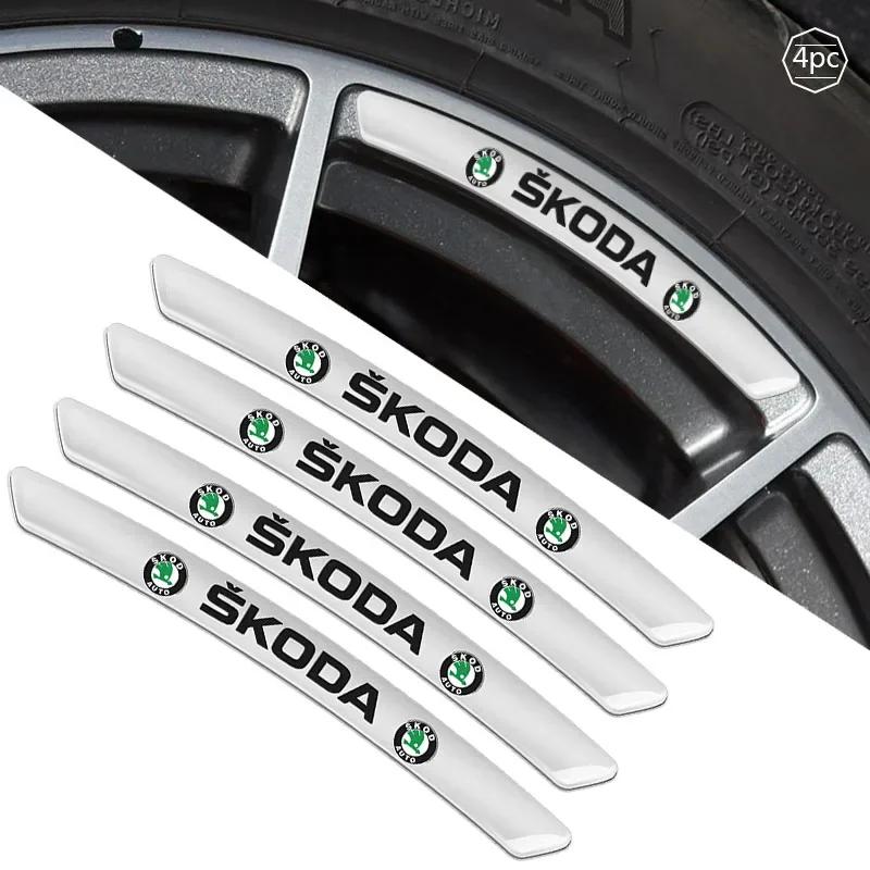 HFB4 4PCS Car Wheel Rim Hub Badge Stickers For Skoda Octavia 2 A5 Fabia 3 Rapid Scala Kodiaq Superb 3 Karoq Kamiq Citigo Accessories
