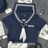 Original JK Navy Three-Line Sailor Uniform: Authentic Japanese Academy-Style Student Mid-Length Uniform