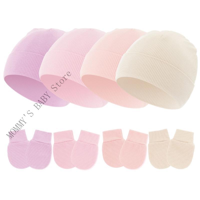 H3CD 4 шт. Мягкая дышащая шапочка для новорожденного, фетальная шапочка без полей, больничные шапочки с варежками