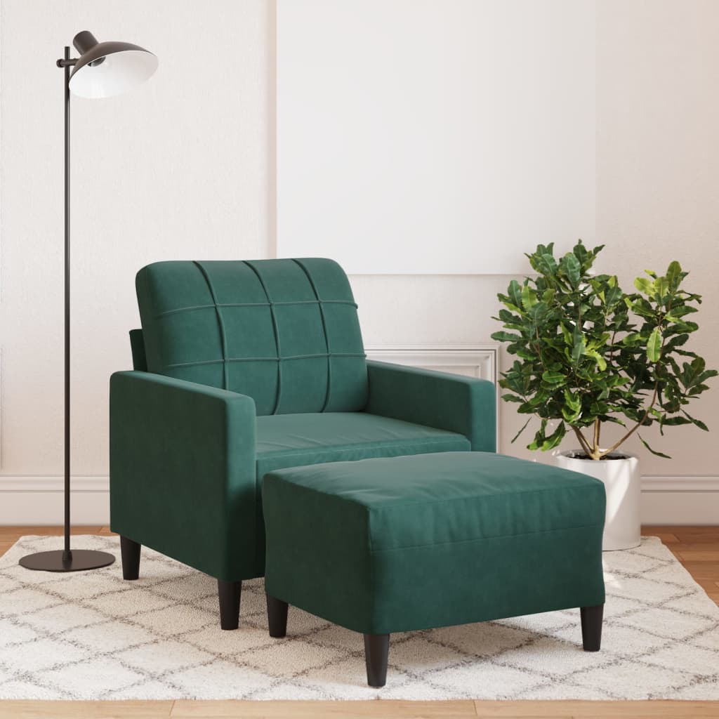 Vidaxl Armchair with Footrest, Dark Green, 60 Cm, Upholstered In Velvet