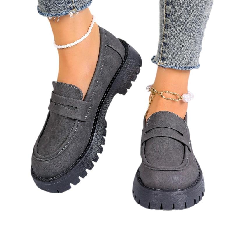 2024 Autumn ladies Shoes Outdoor nonslip leather footwear British style fashion Comfort flat Casual thick soled women's shoes