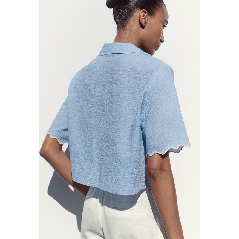 Summer New Product Women's Clothes Contrast Color Embroider Fashion Minimalist Short Sleeve Lapel Short Shirt Tops 3564074