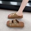 Fashion Flat Platform Slippers Sandals Summer New Round Toe Metal Buckle Outside Wear Heightened Casual Non-slip One-word Beach