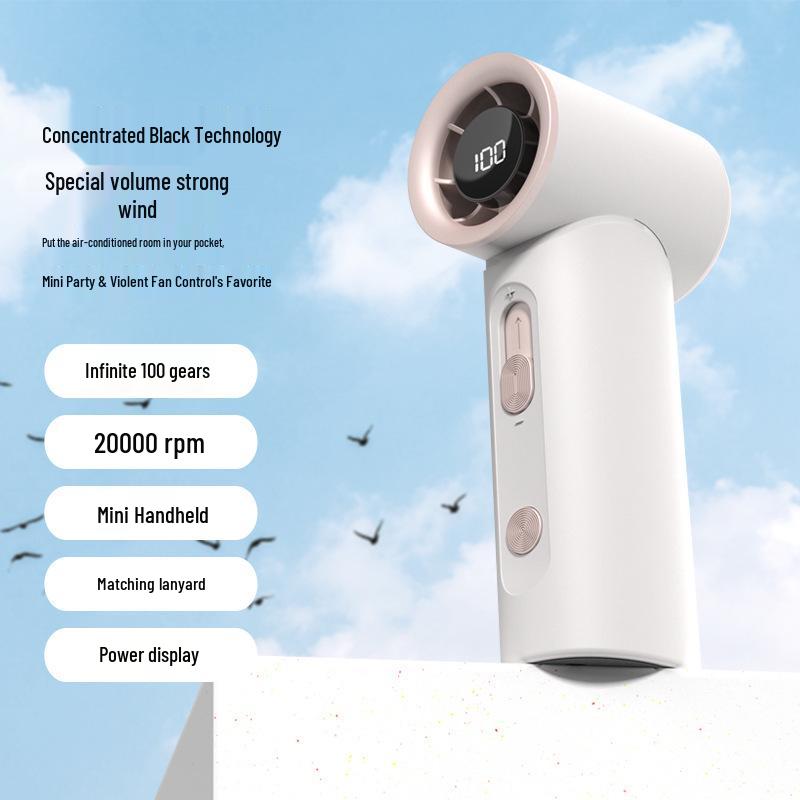 

116mm USB Pocket Fan with Digital Display, 100-Speed High-Speed Adjustment, Handheld Wind Cannon Lavender Purple - 1800mAh