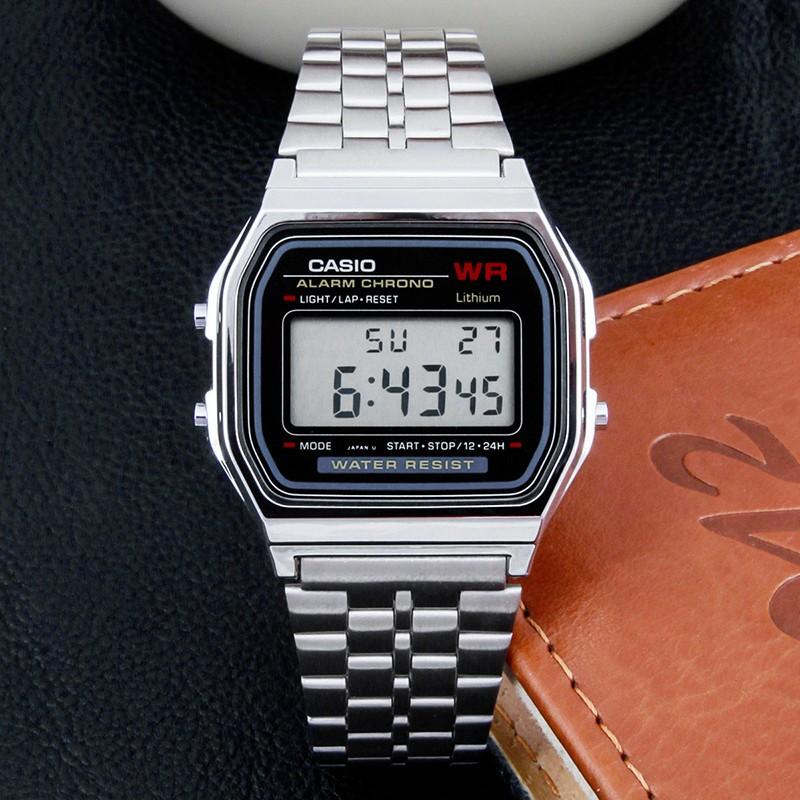 Casio Watch Series - Square Fashion Classic Retro Small Square Watch LCD Display Waterproof Quartz Movement Stainless Steel Strap A168WG-9W&A159WA-N1