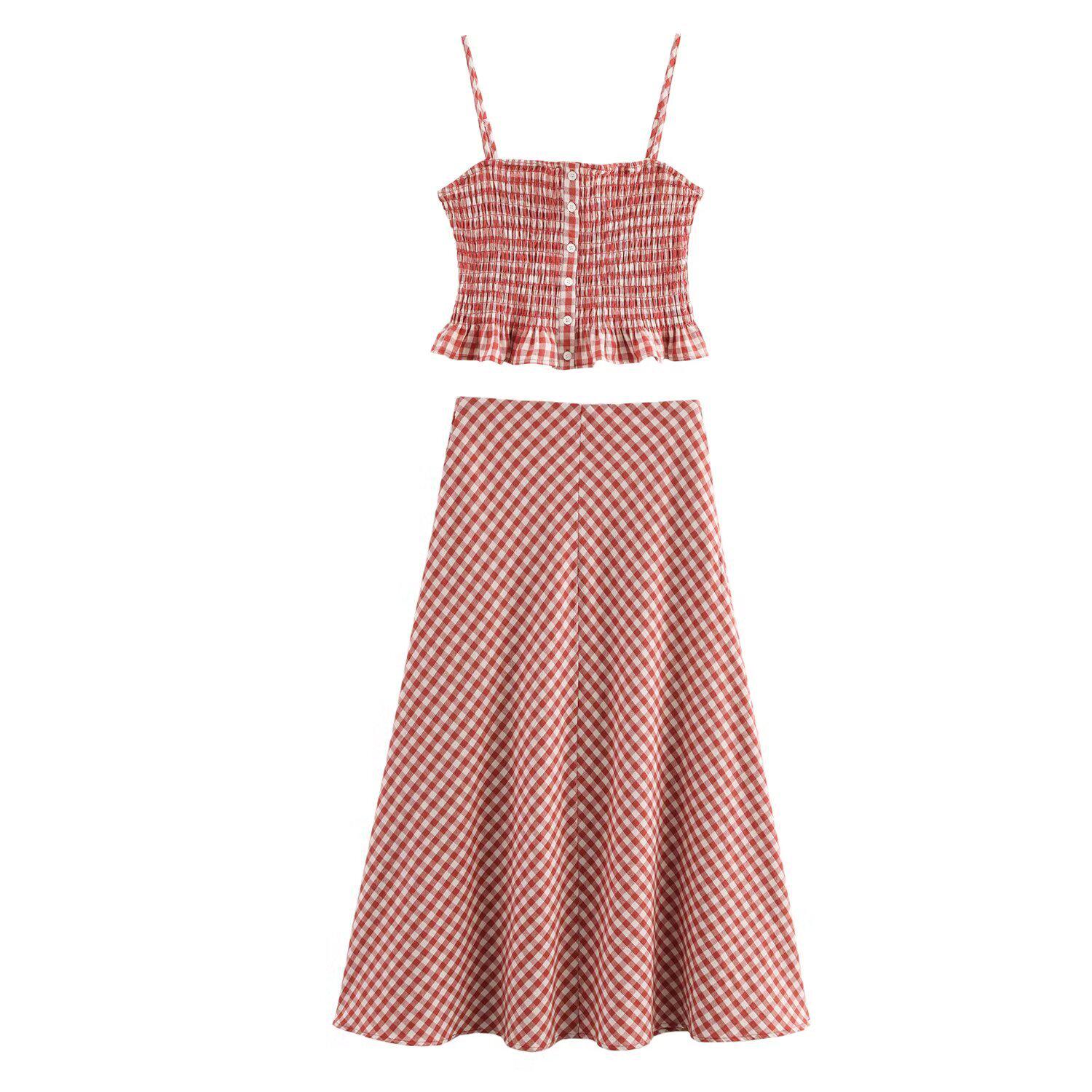 

Spring/Summer Slim Pleated Plaid Cami Top: Sweet & Spicy Women s Casual Fashion XS