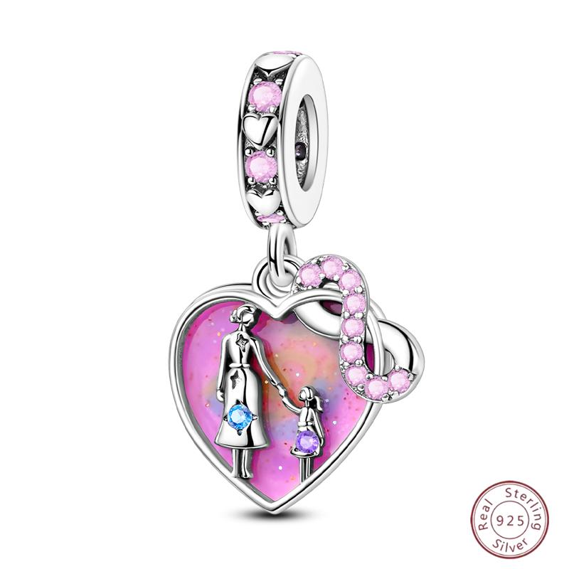 New Copper Charm Bead Mother'S Day Love Heart Family Charm Bead Pendant Fits Bracelet Womens Jewelry Gift