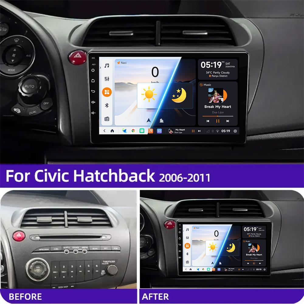 JIUYIN For Honda Civic Hatchback 2006-2011 Android 13 Car Radio Multimedia Video Navigation 2 Din Stereo DVD Head Unit  Carplay