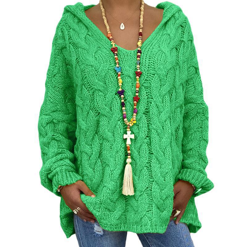 2026 Autumn Winter Pure Color Cable Knit Hoodie - European/American Bestseller
