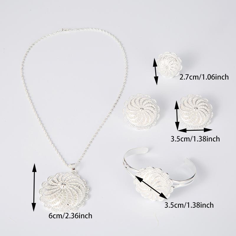 Conjunto de joyería etíope con flor de color plata, colgante de Dubái, pendiente, anillo, horquilla, brazalete, regalo de boda nupcial de África Eritrea