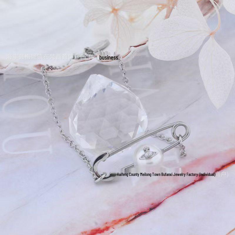 Empress Dowager Saturn Pearl Necklace & Bracelet Set - Women's Luxury Paperclip Design Accessories