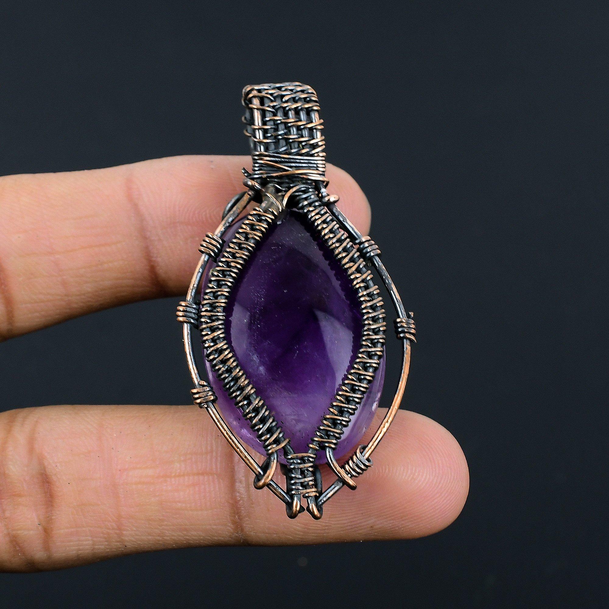 

Аметистовый кулон, ювелирное изделие из драгоценного камня, кулон, обернутый медной проволокой 999 пробы, подарок для женщин, кулон ручной работы 2.55 Inches