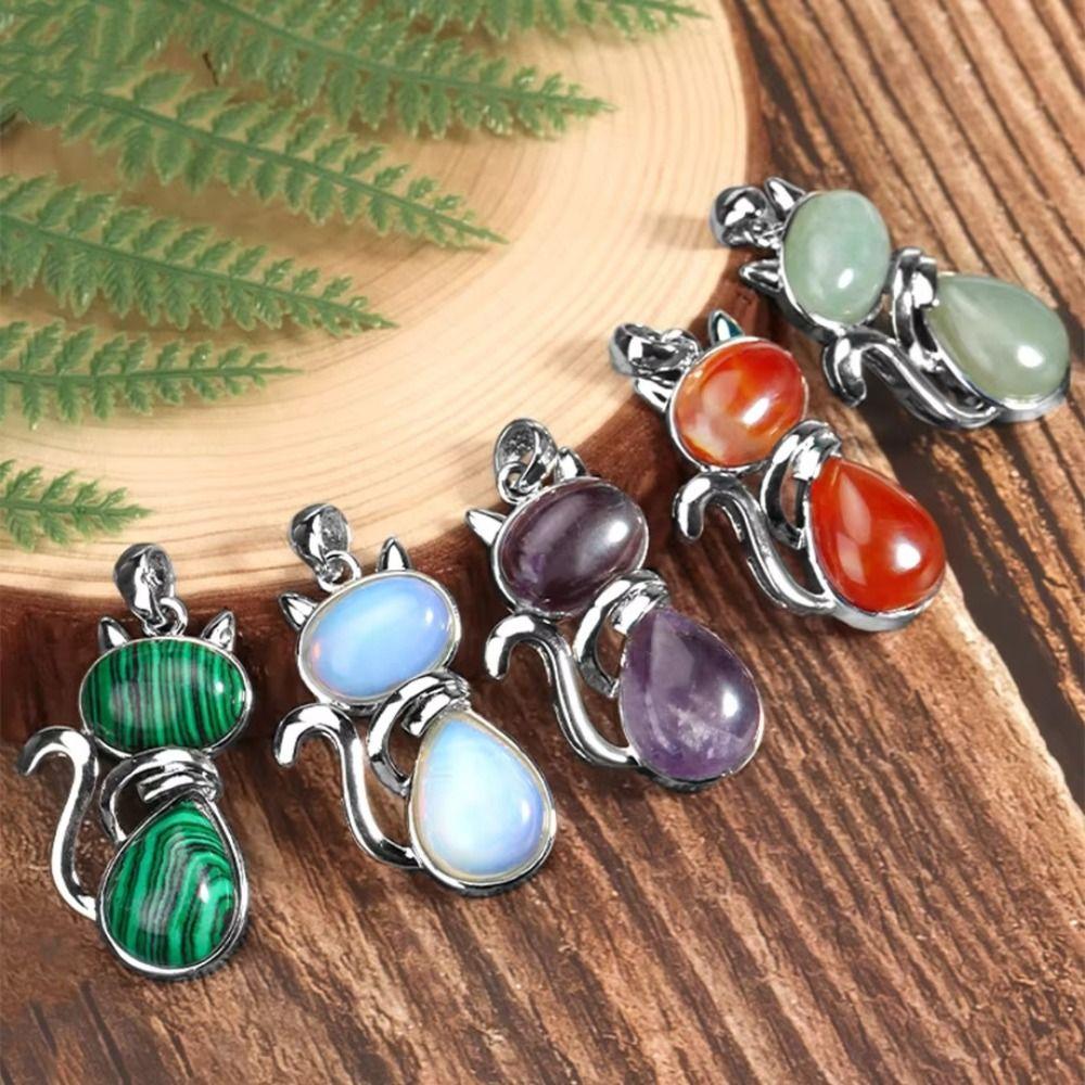 Cute Shape Cat Necklaces Pink Purple Cat Jewelry Necklaces Fashion Stone Pendant Pet Lovers