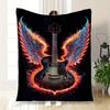 "Angel Wings Electric Guitar - Flame Design"Blanket Flannel Throw Blanket for Sofa, Bed, Travel, Camping, Office