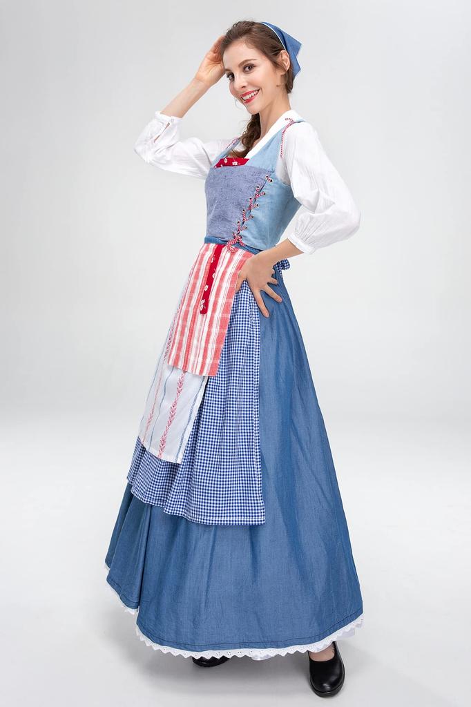 SCLYX Beauty and the Beast Belle Costume, Women's, Long, Light Blue Belle Dress, Sleek, Beauty and the Beast Live-Action Movie Cosplay, Belle