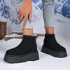Winter New Paneled Cow Suede Platform Cotton Boots Stylish Rear Zipper Anti-Slide Heel Snow Boots