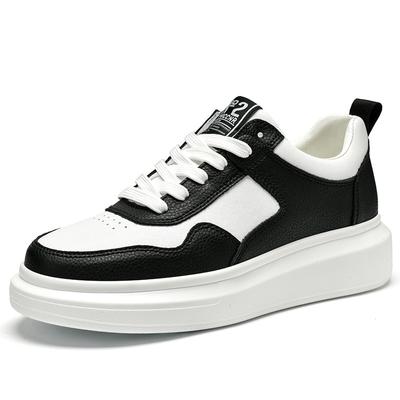 Herrenschuhe Innenhöhe 7CM Erhöhung Sport- und Freizeitschuhe, weiße Schuhe, Frühling Low-Top Rindsleder Oberfläche dicksohlige Lauf-Sport-Board-Schuhe