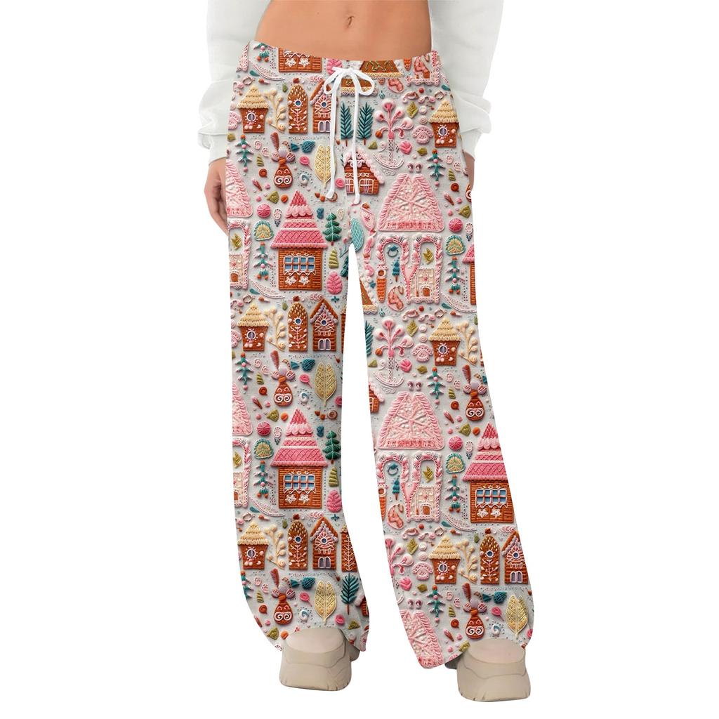 Women's Fleece Wide Leg  Elastic Waist Drawstring Loose Pants Drawstring Pajama Pants Sleepwear Trousers