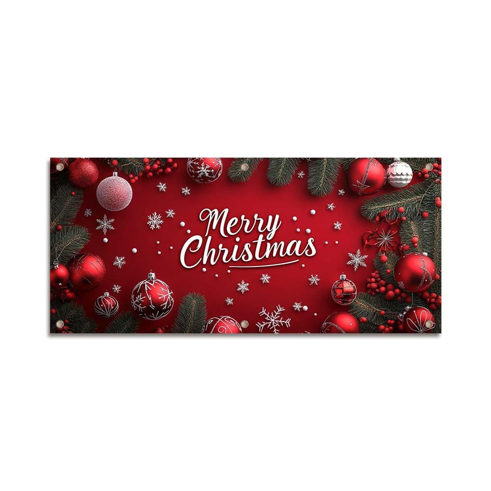 Decorate the Garage Door with Christmas Yard Banners and Hang the Party Decoration Backdrop.