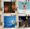 Merry Christmas Shower Curtain Xmas Tree Socks Elk Wooden House Snowman Winter Festival Decor Wall Cloth Bathroom Curtains Sets