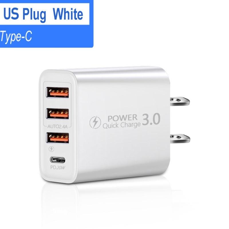 USB Wall Charging,4 Port Fast USB & USB C Charging Block,Charging Station Hubs Block Power Strips Adapter Plug
