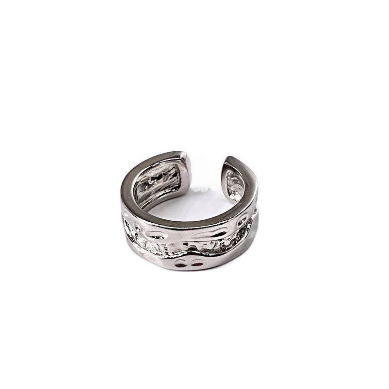 S925 Sterling Silver Irregular Textured River Open Ring for Women Adjustable Open