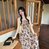 Coffee Break French Rose Floral Suspender Dress Women's Skirt Summer Small Seaside Vacation Waist Long Dress