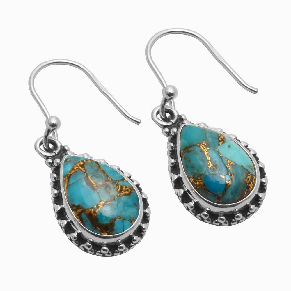 

Copper Turquoise Gemstone Earrings Solid 925 Sterling Silver Handmade Earrings Jewelry Gift For Women And Girls E-3745