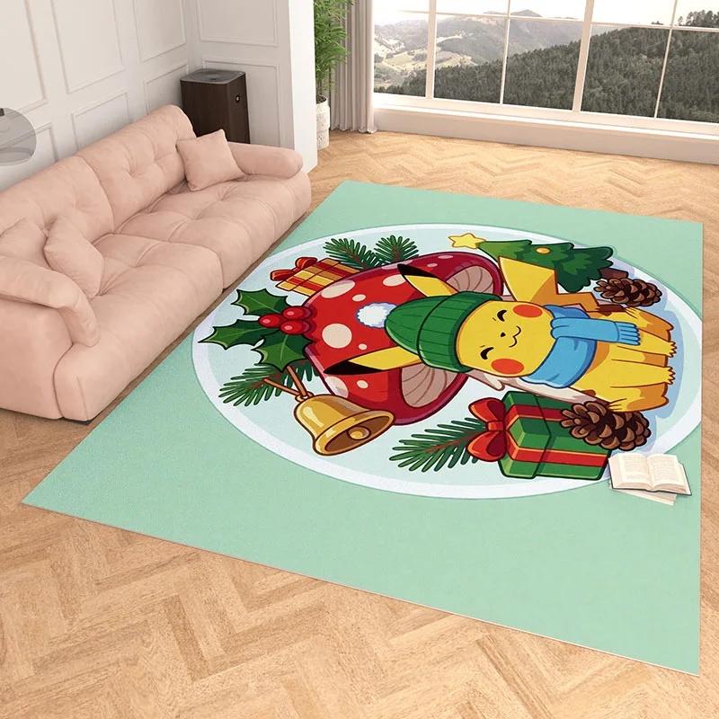 Area Rug, Faux Cashmere, Pikachu 3D Print, Soft Water Absorbent, Color Block Xmas Home Decor Floor Mat