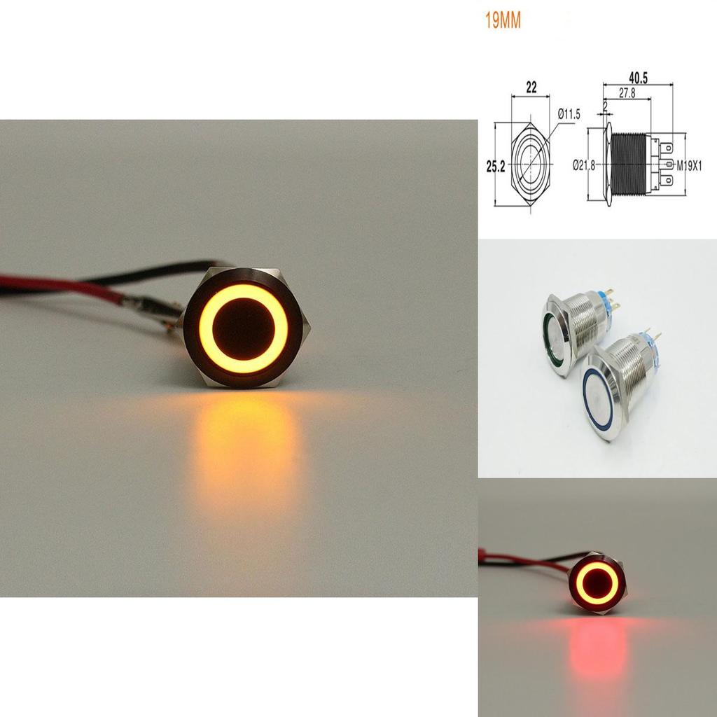 Waterproof 19mm 12v Car Dash Metal Momentary Engine Push Button Led