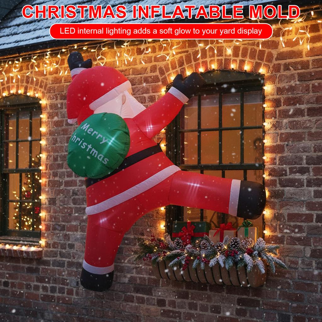 Christmas Inflatable Outdoor Decoration Climbing Santa Claus Gingerbread Inflatable Santa Claus Outdoor with Elf & Reindeer Deco