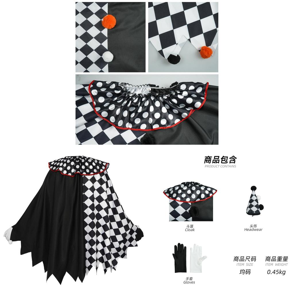 Halloween Fashion Costume With Black White Cloak Made Of Breathable Cotton For Role Play