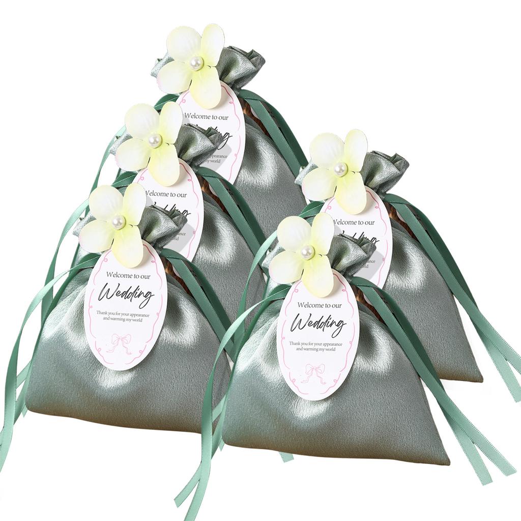 5pcs Exquisite Gift Bags,Solid-Color Satins Drawstring Bag,Flower Bridesmaid Present Candies Bag,Wedding Candies Box For Wedding
