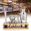 16Pcs 304 Edelstahl Cocktail Shaker Bar Set Wein Trinken Mixer mit Bambus Stehen