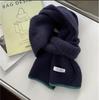 Korean cotton knitted wool scarf women's autumn and winter atmosphere white thickened warm solid color scarf