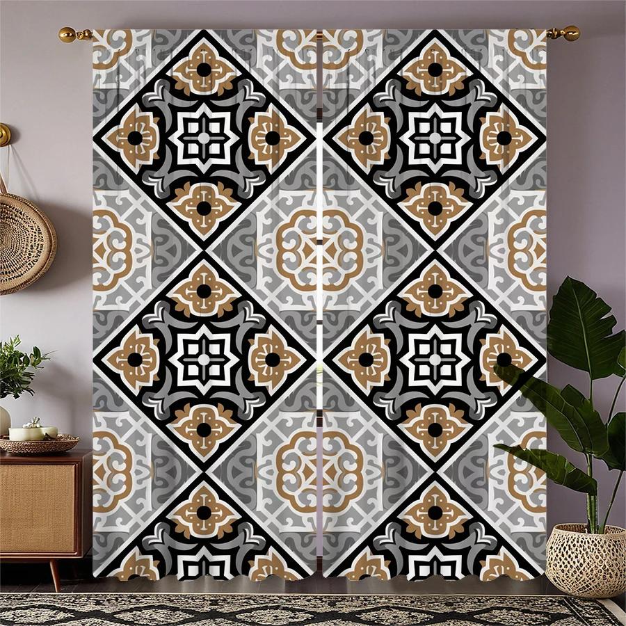

Geometric Pattern Printed Curtains Pole Bag Christmas Decorations Daily Home Room Made Of Polyester W100*H70(CM)-Grommet top&1PCS