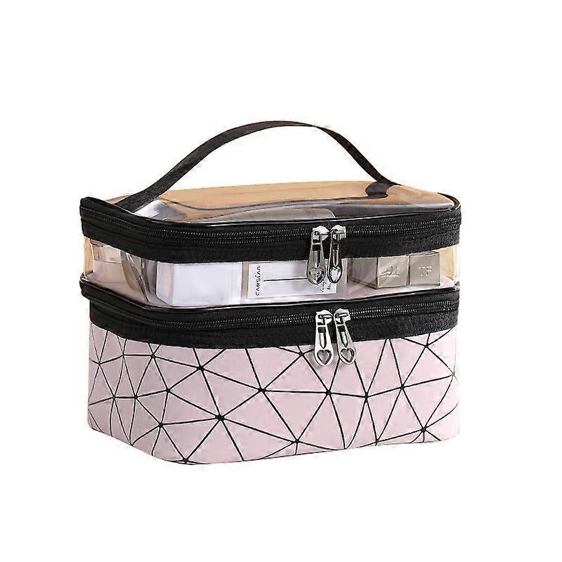 Double layer waterproof makeup bag Large capacity pink wash bag Waterproof travel convenient skin care product storage bag