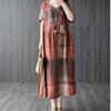 Summer Retro Loose Women's Cotton and Linen Plaid Dress