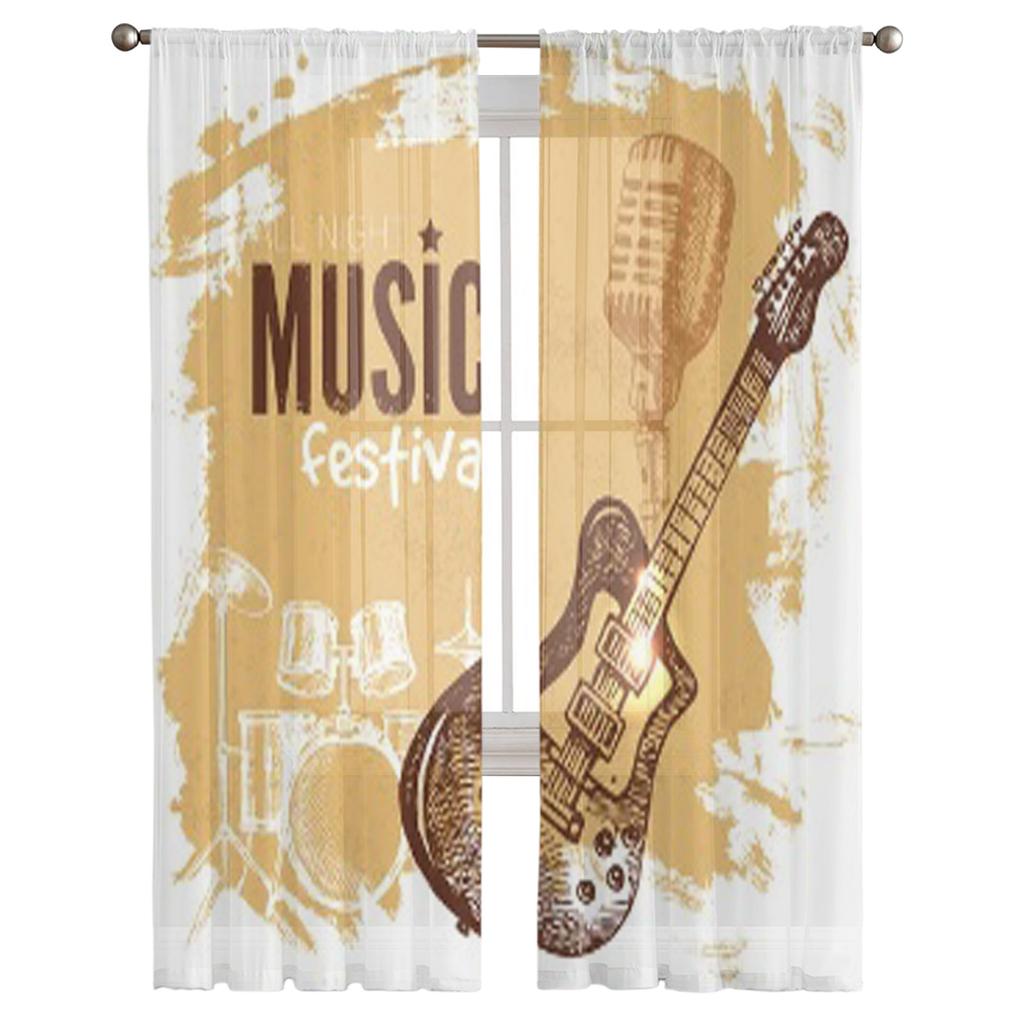 Perdele de fereastră transparentă din tul cu muzică, vintage, pentru camera de zi, perdele din organza din voilă din șifon modern, draperii decorative