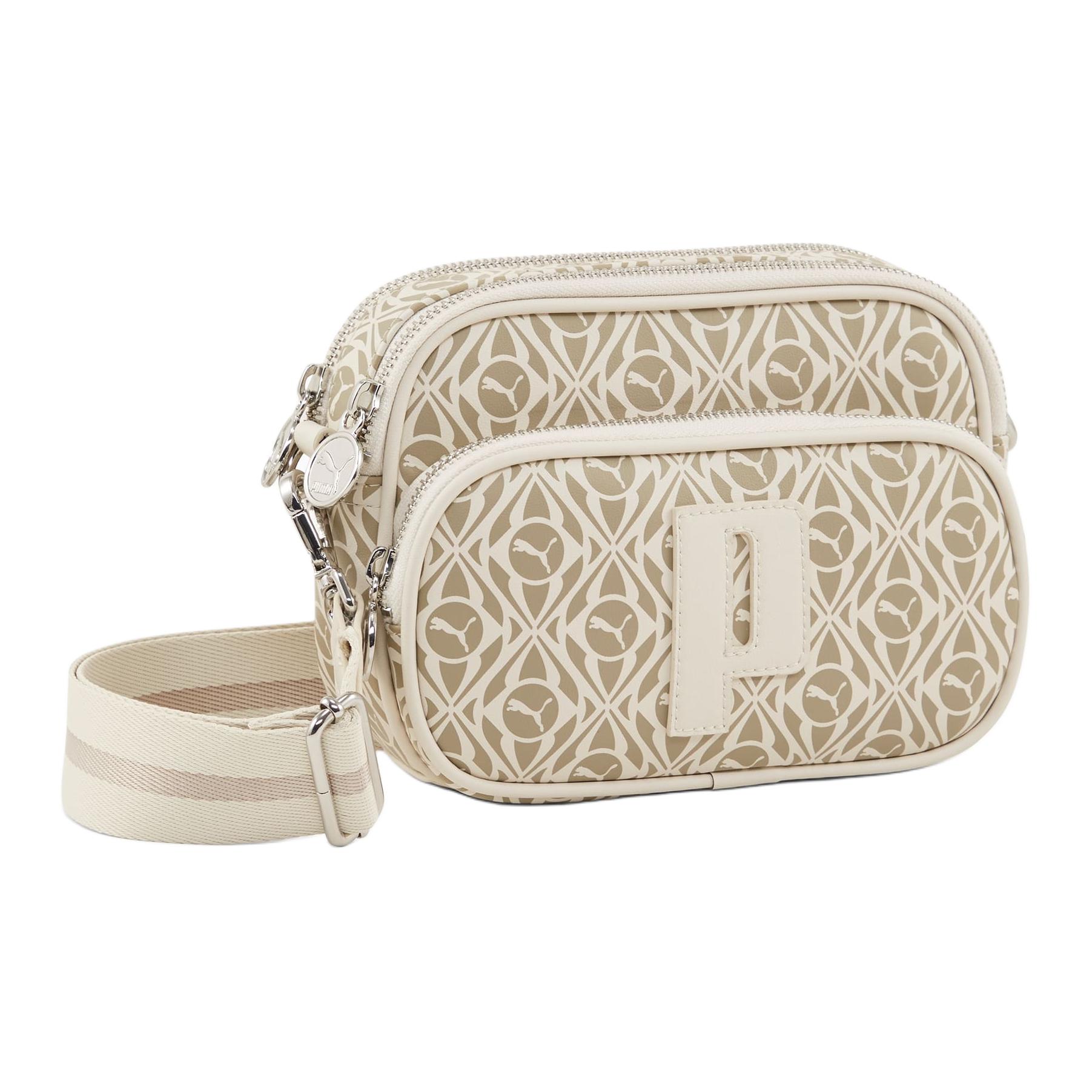 Puma Sense Logo Print Zip Closure Nylon Crossbody Bag Medium Women bags Beige 090798-01 Beige Yellow,Medium