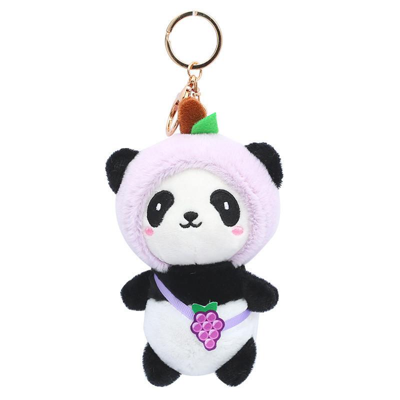 Adorable Panda Plush Keychain Strawberry Bear Soft Furry Car Bag Charm 12cm