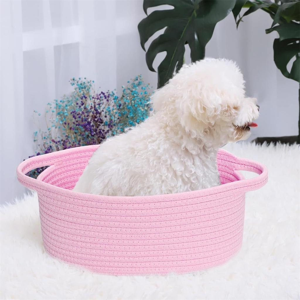 Spacious Woven Storage Basket With Durable Cotton Rope And Elegant Handle Woven Storage Holder For Home Organization