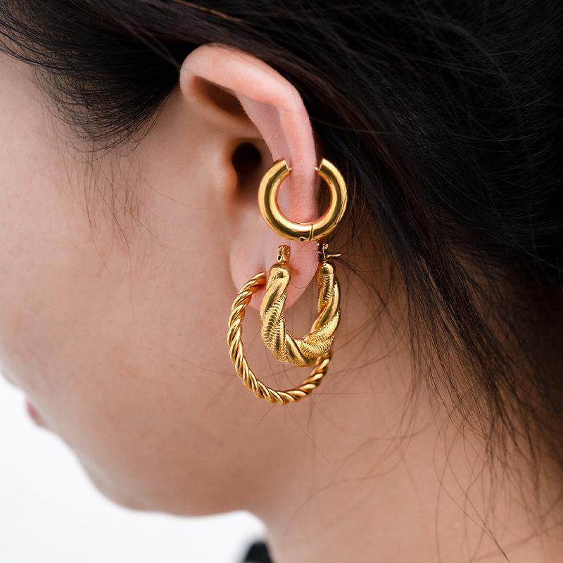 European and American Gold Combination Set Stainless Steel Earrings, Simple Trend Women's Geometric Retro Titanium Steel Earrings