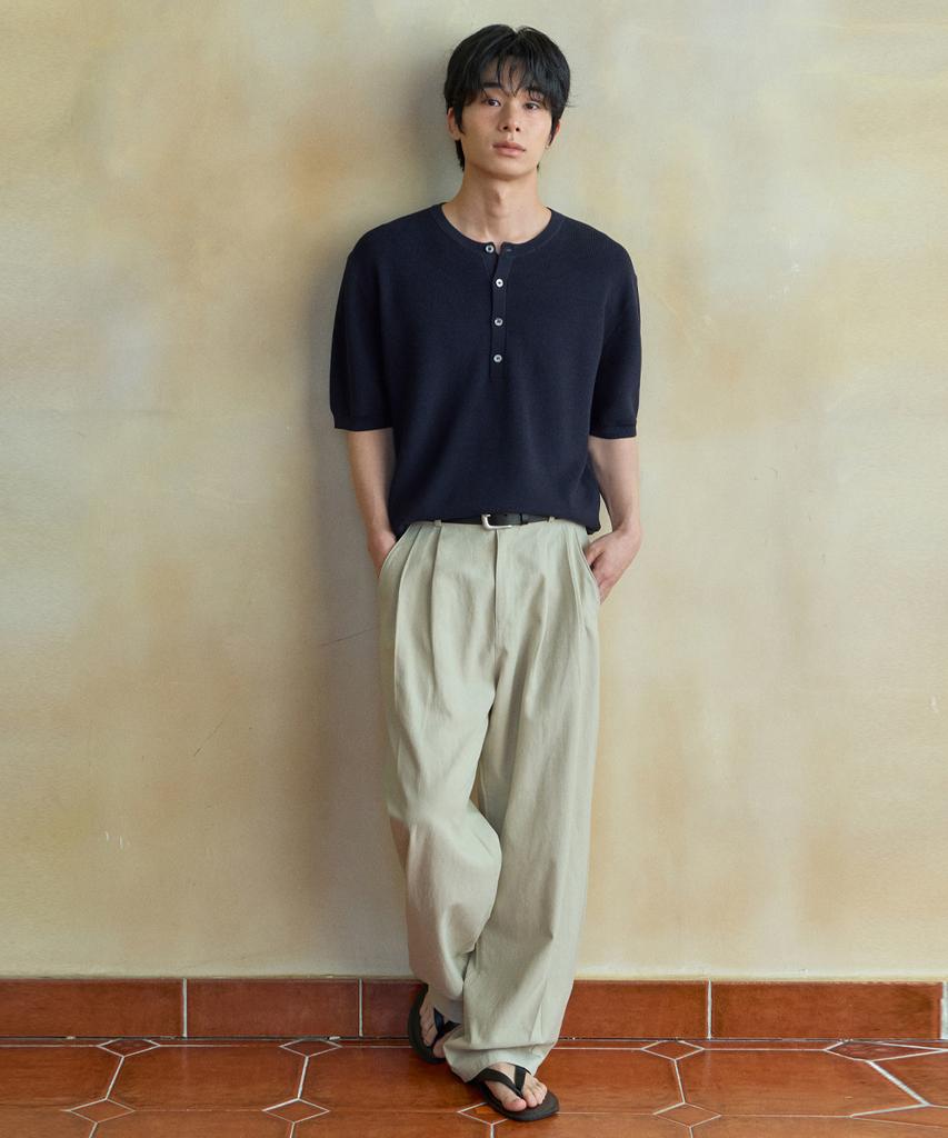 Wednesday Oasis Washable Minimal Henley Neck Half Knit_Navy(Wc26Kn46)